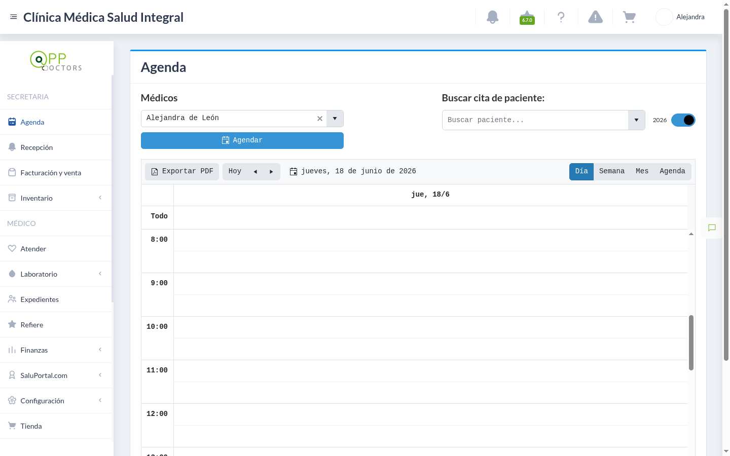 Pantalla de la plataforma web AppDoctors