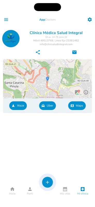 App para pacientes (sección «Mi clínica»)